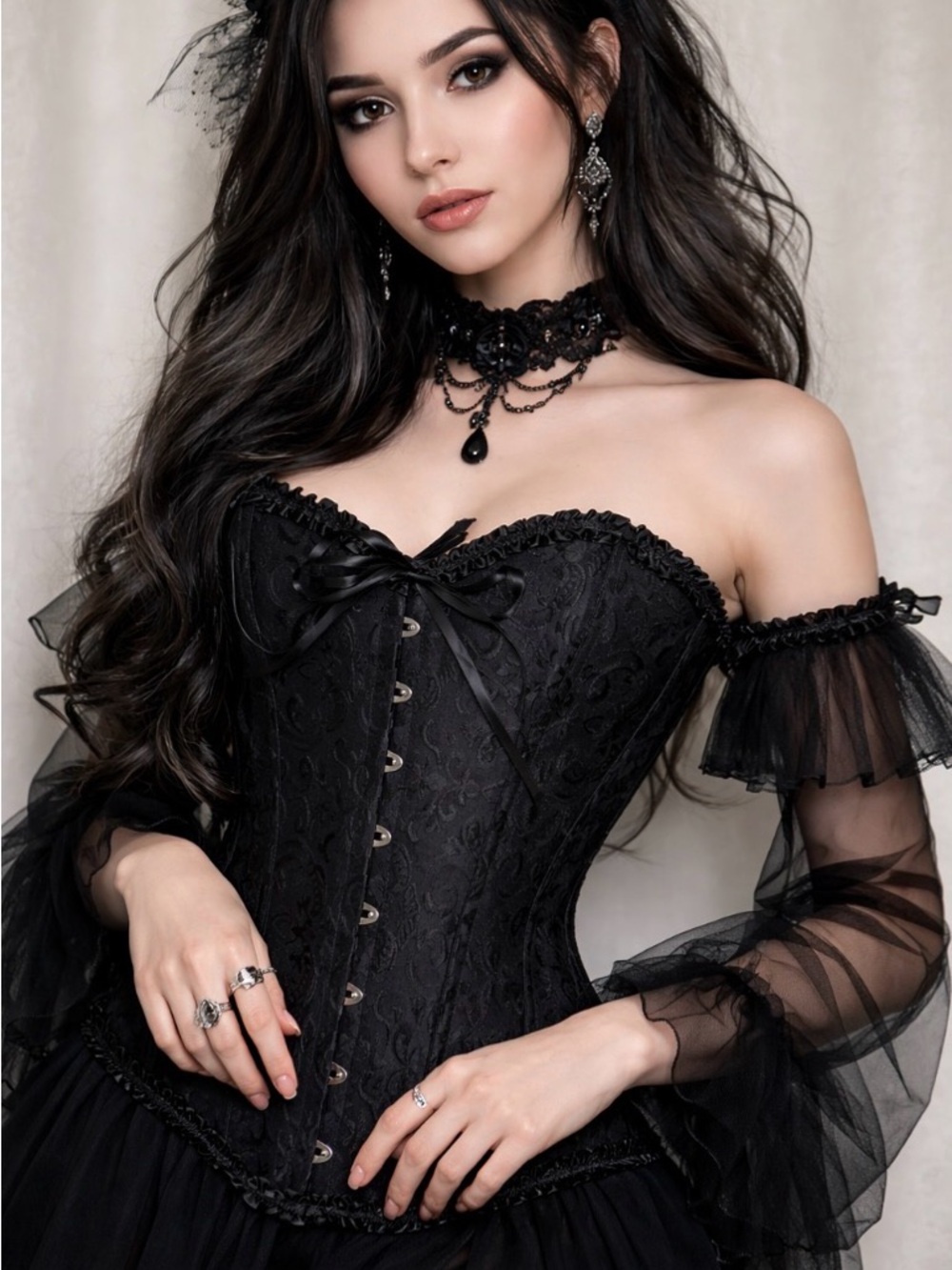 Black Satin Corset Top Lace-Up Back Bustier Sz 7XL Fairycore Coquette Feminine